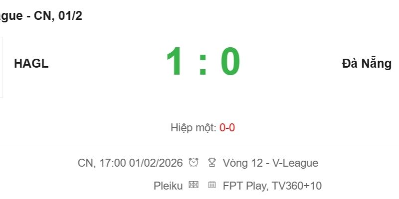 Kết Quả Bóng Đá HAGL Và Đà Nẵng Ngày 01/02/2026 nghẹt thở